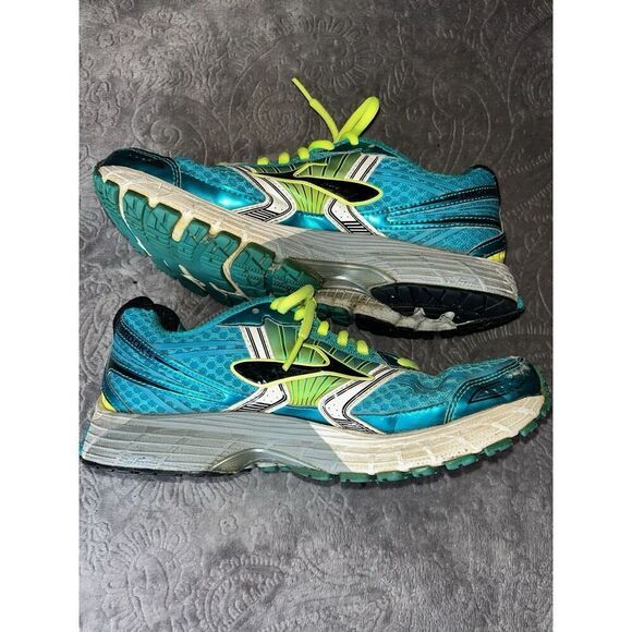 BROOKS Adrenaline GTS 14 Low Top Aqua/Neon Green Running Shoes Women’s 7.5 - Picture 6 of 10